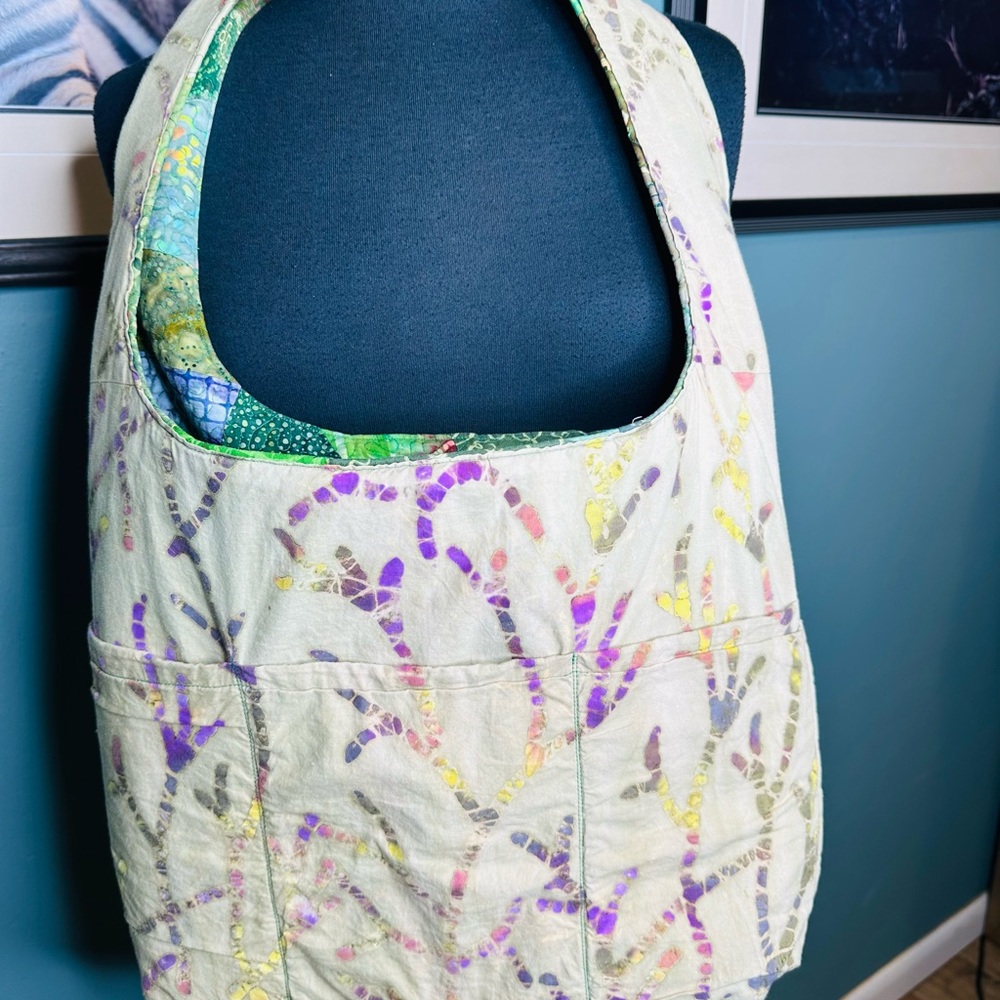 Reversible Quilt Patchwork Green Tote/ Yellow Bag… - image 7